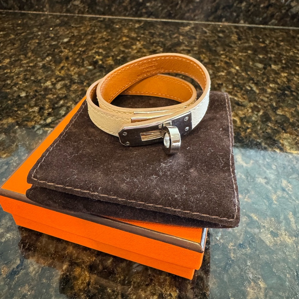 Hermes off white Leather Wrap Bracelet